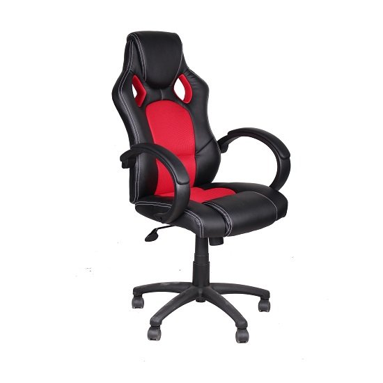 Tropez Home Office Chair In Red Fabric And Black Faux Leather