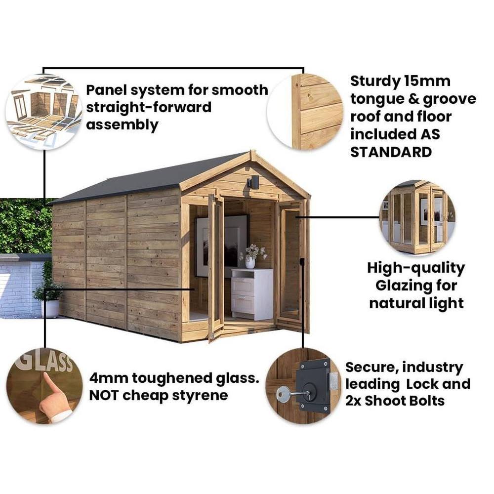 Dunster House Summerhouse 2.4m x 3.6m (8' x 12') Apex Roof, RagePanda Modular in Brown 4