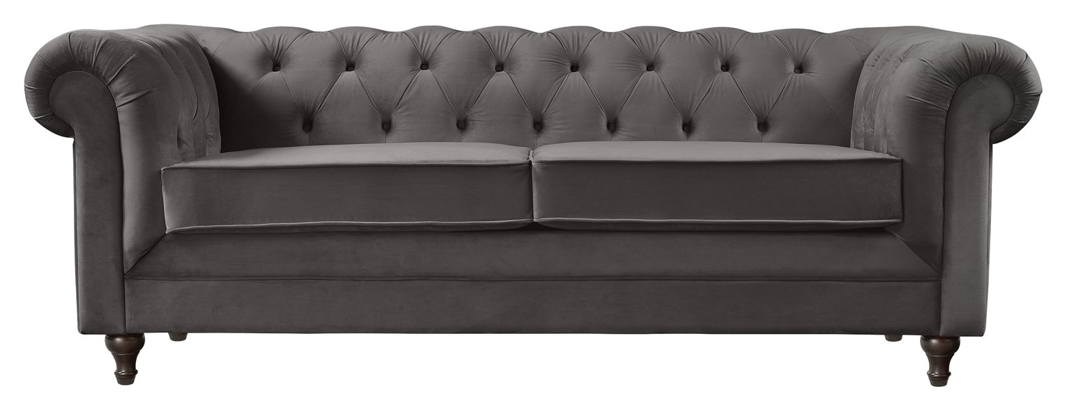 Habitat Chesterfield 3 Seater Velvet Sofa - Charcoal