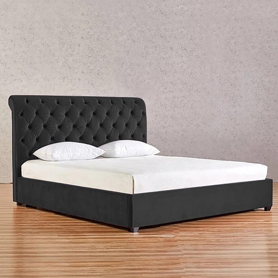 Kalispell Plush Velvet Single Bed In Black