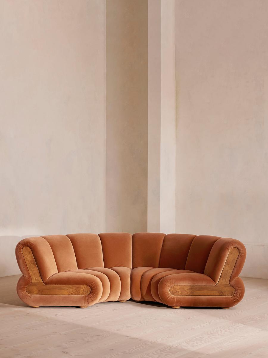 Noelle Modular Curved Sofa, Four Seater, Velvet, Antique Rose