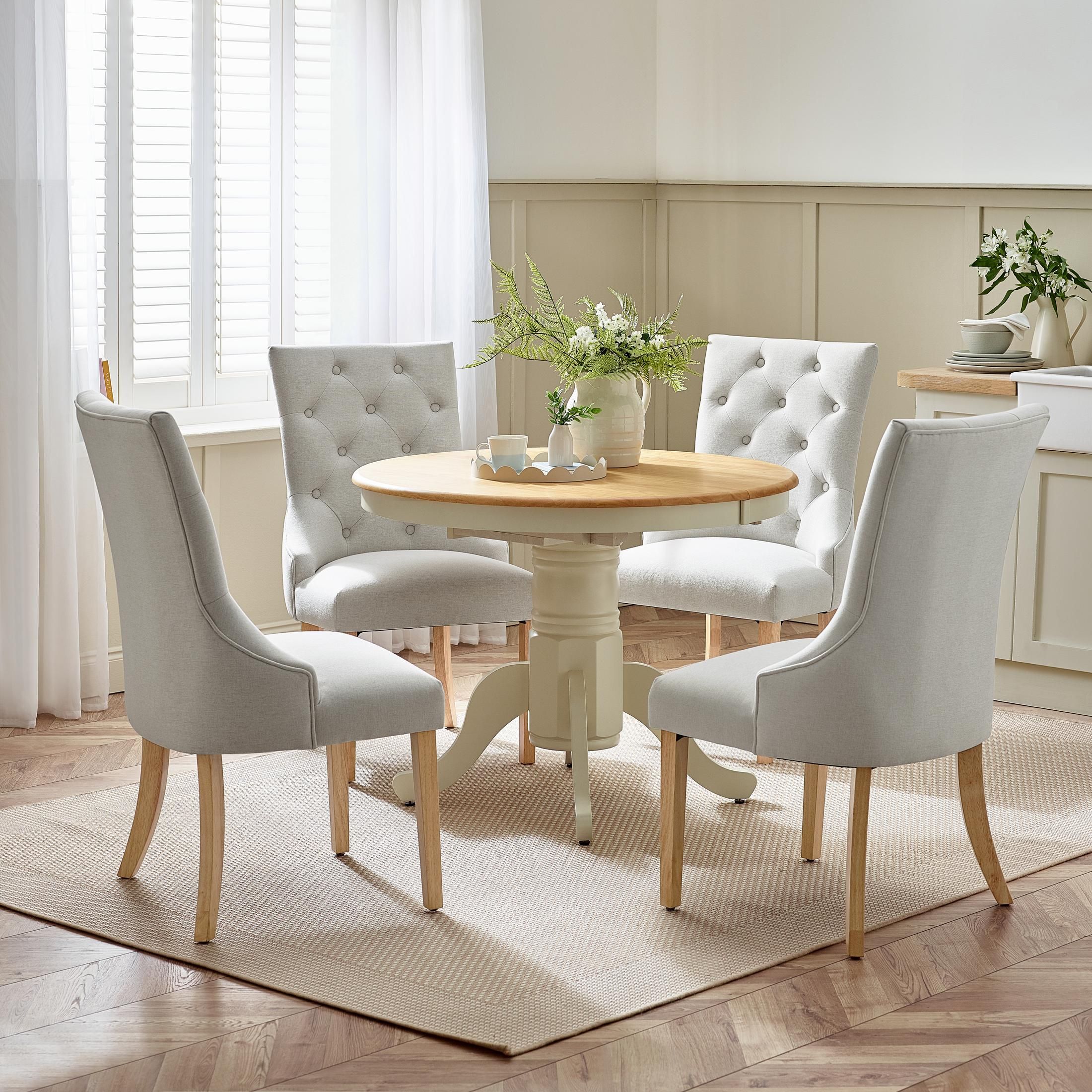 FurnitureboxUK Padstow Wooden Extending Dining Table & 4 Belgravia Chairs in Cream
