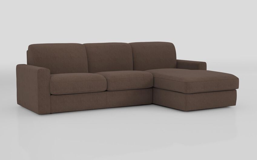 Brown Fabric Barete Large Arm 4 Seater Sofa Bed with Right Hand Facing Large Lounger