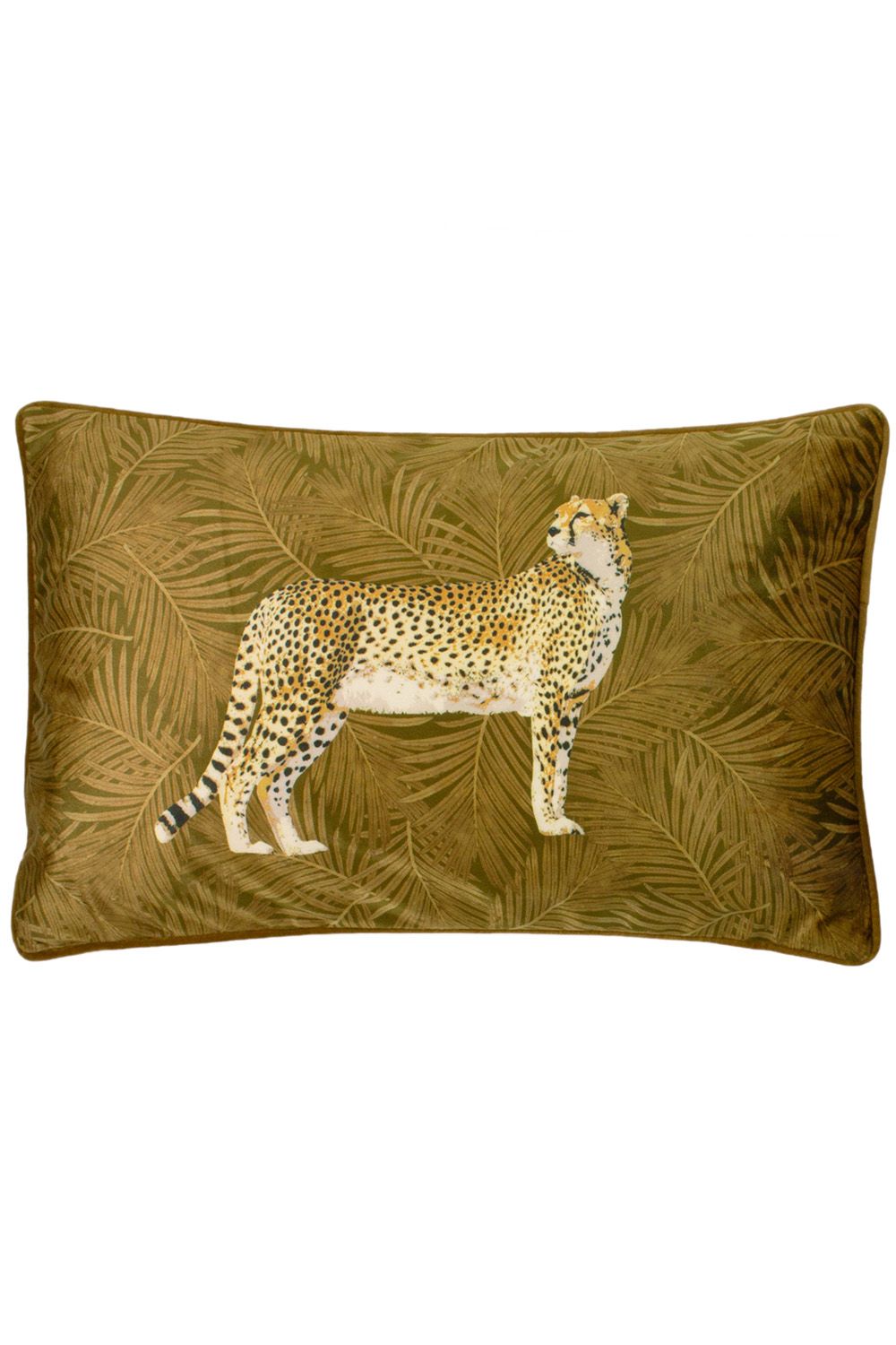 Paoletti Cheetah Forest Printed Velvet Piped Cushion in Gold