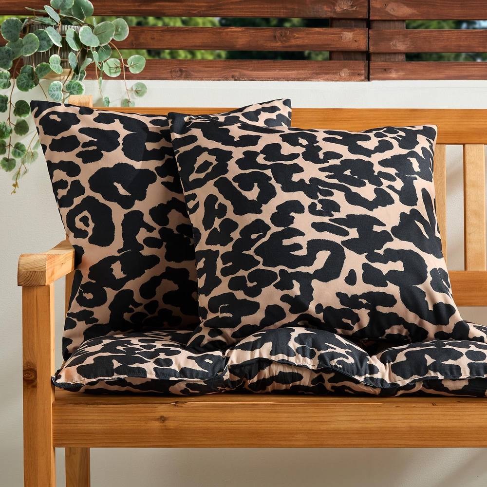 OHS 2 x Animal Print Garden Cushion Covers Outdoor Water Resistant in Brown