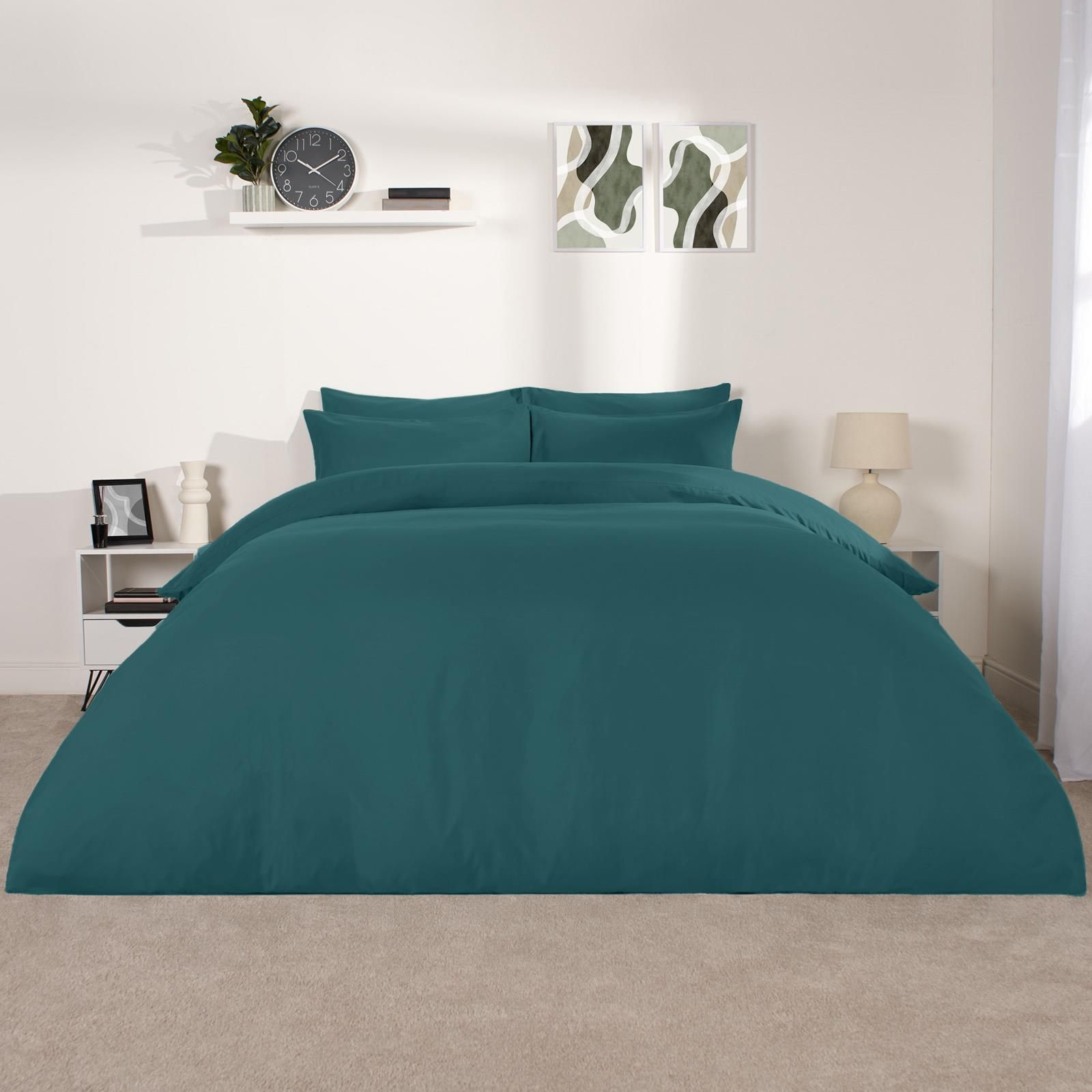 OHS Plain Dyed Duvet Cover with Pillowcase Bedding Set in Teal