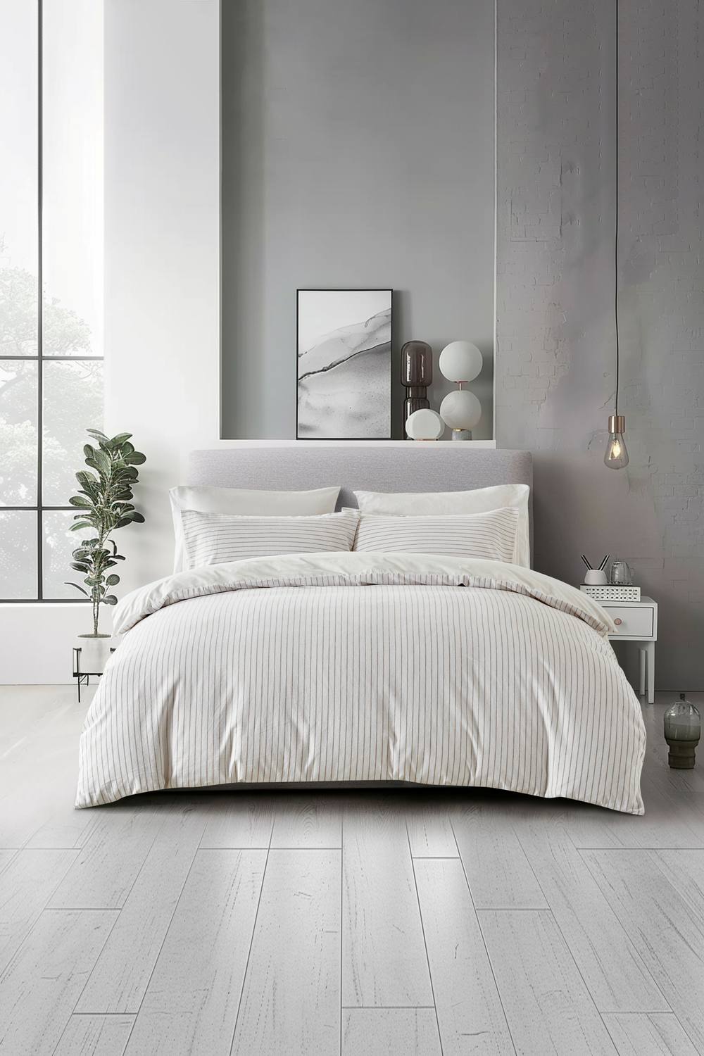 The Linen Consultancy Lazy Linens Slouchie Stripe Duvet Cover Set in Natural