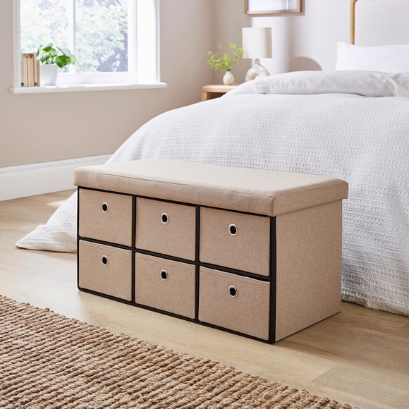 6 Drawer Faux Linen Foldable Ottoman