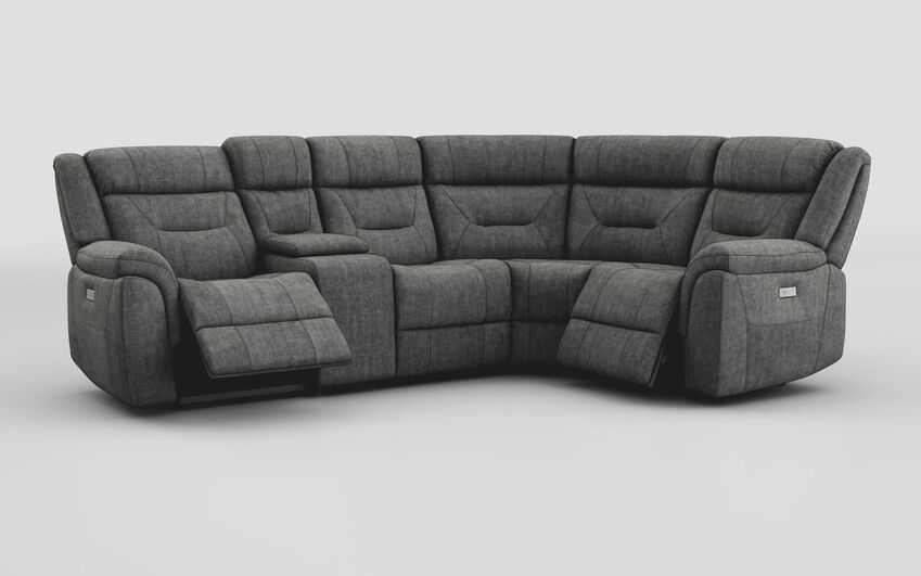 Black Fabric Ainsdale 2 Corner 1 Power Sofa with Console