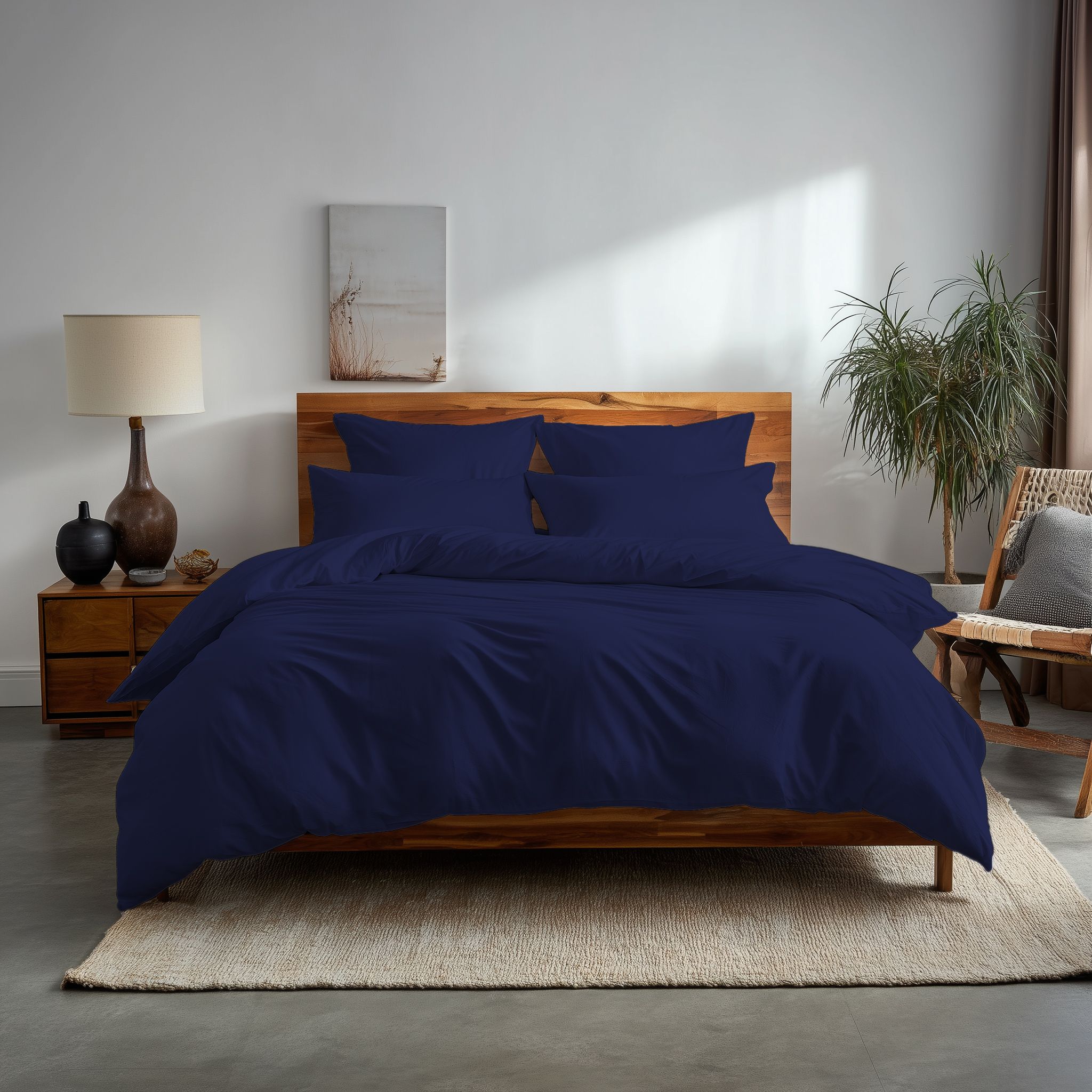 Snug City Plain Dyed Easy Care Polycotton Duvet Cover & Pillowcase/s Set Bed Linen in Navy