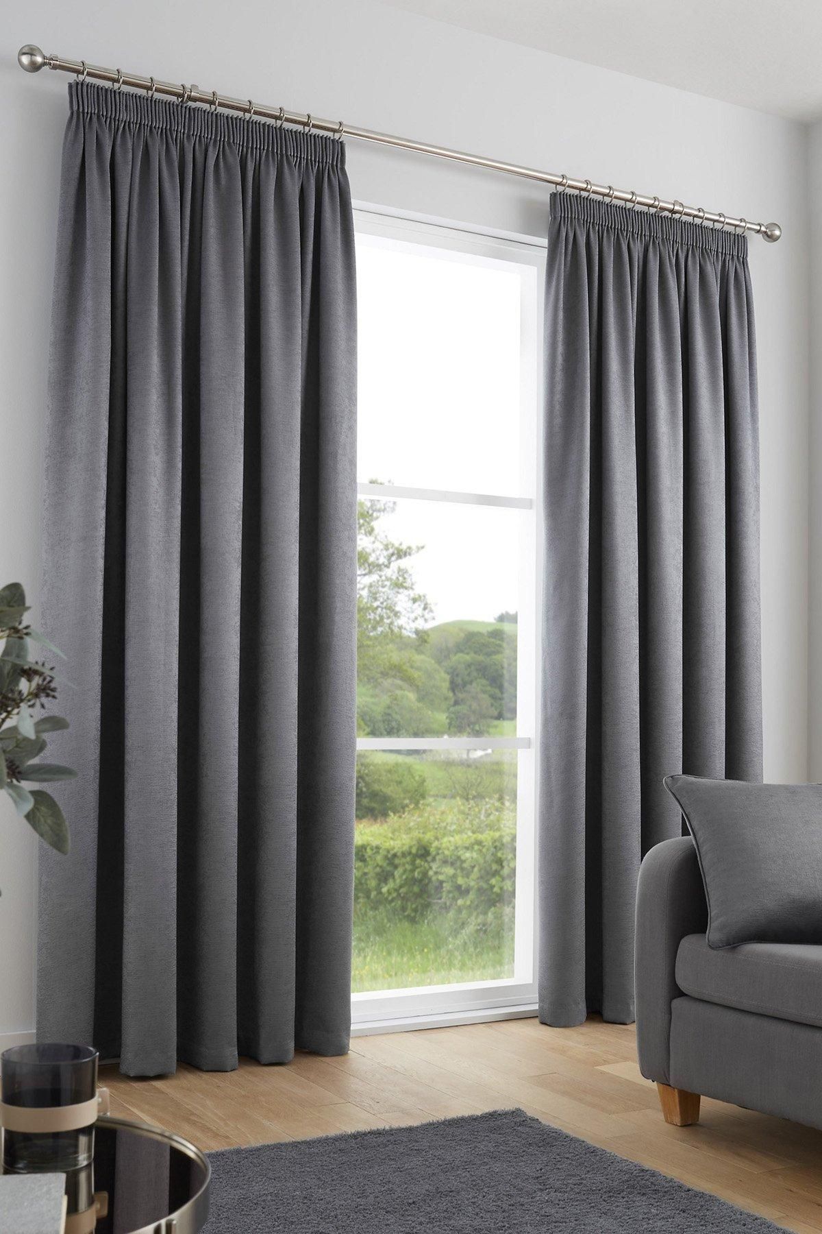 Fusion 'Galaxy' Pair of Light Reducing Thermal Effect Pencil Pleat Curtains in Charcoal
