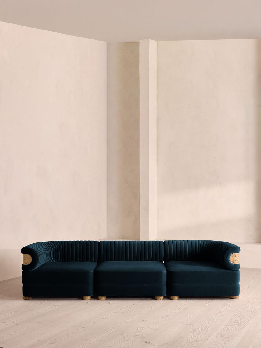 Caleb Modular Four Seater Sofa, Velvet, Royal Blue, Blonde Burl