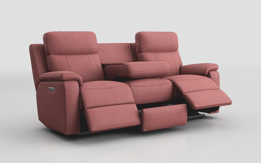 Pink Fabric Calboli 3 Seater Power Recliner Sofa with Power Head Tilt, Lumbar, Drawer & Table