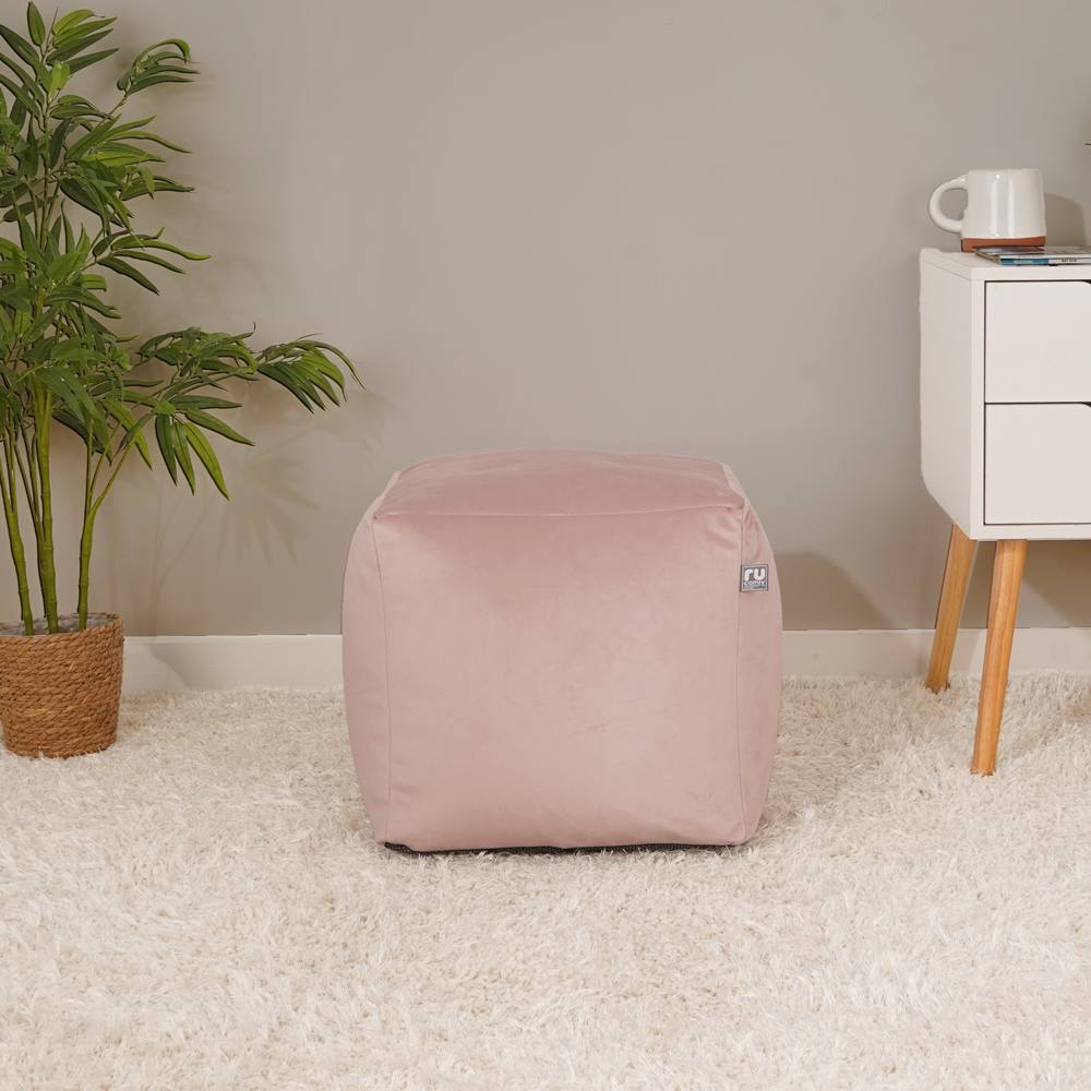 rucomfy Beanbags rucomfy Velvet Cube Bean Bag Pouffe - Soft Stylish Footstool in Pale Pink