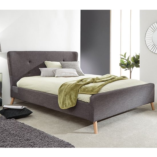 Carnaby Fabric Wing Double Bed In Grey