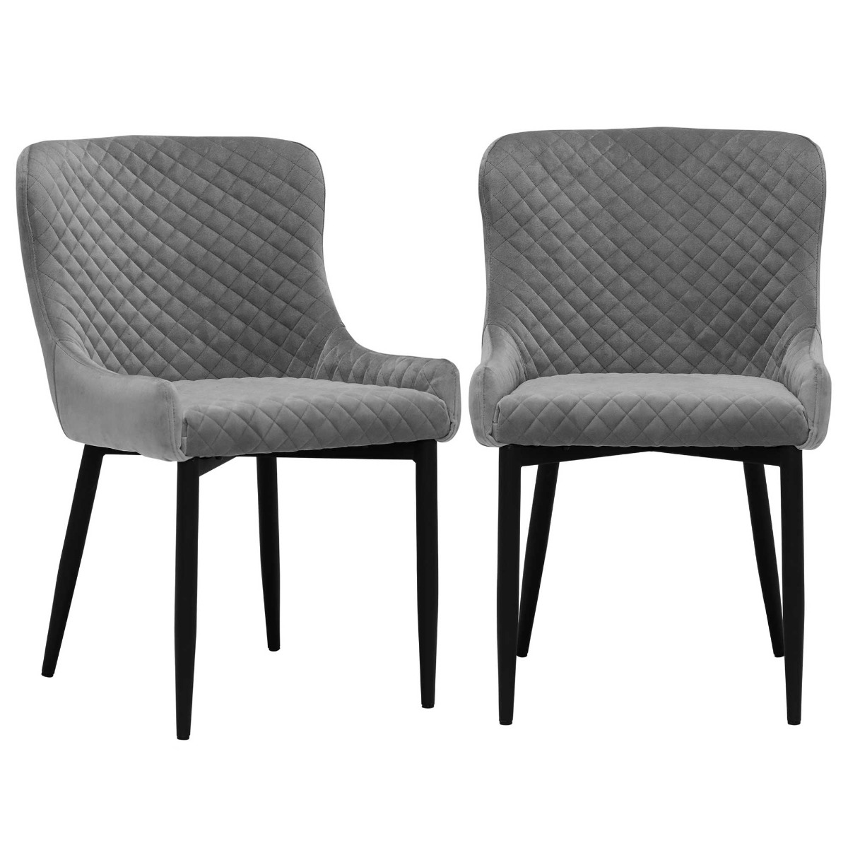 Pair of Rivington Fabric Dining Armchairs - Grey - Velvet - Quilted - W53 x D60 x H82cm - Barker & Stonehouse