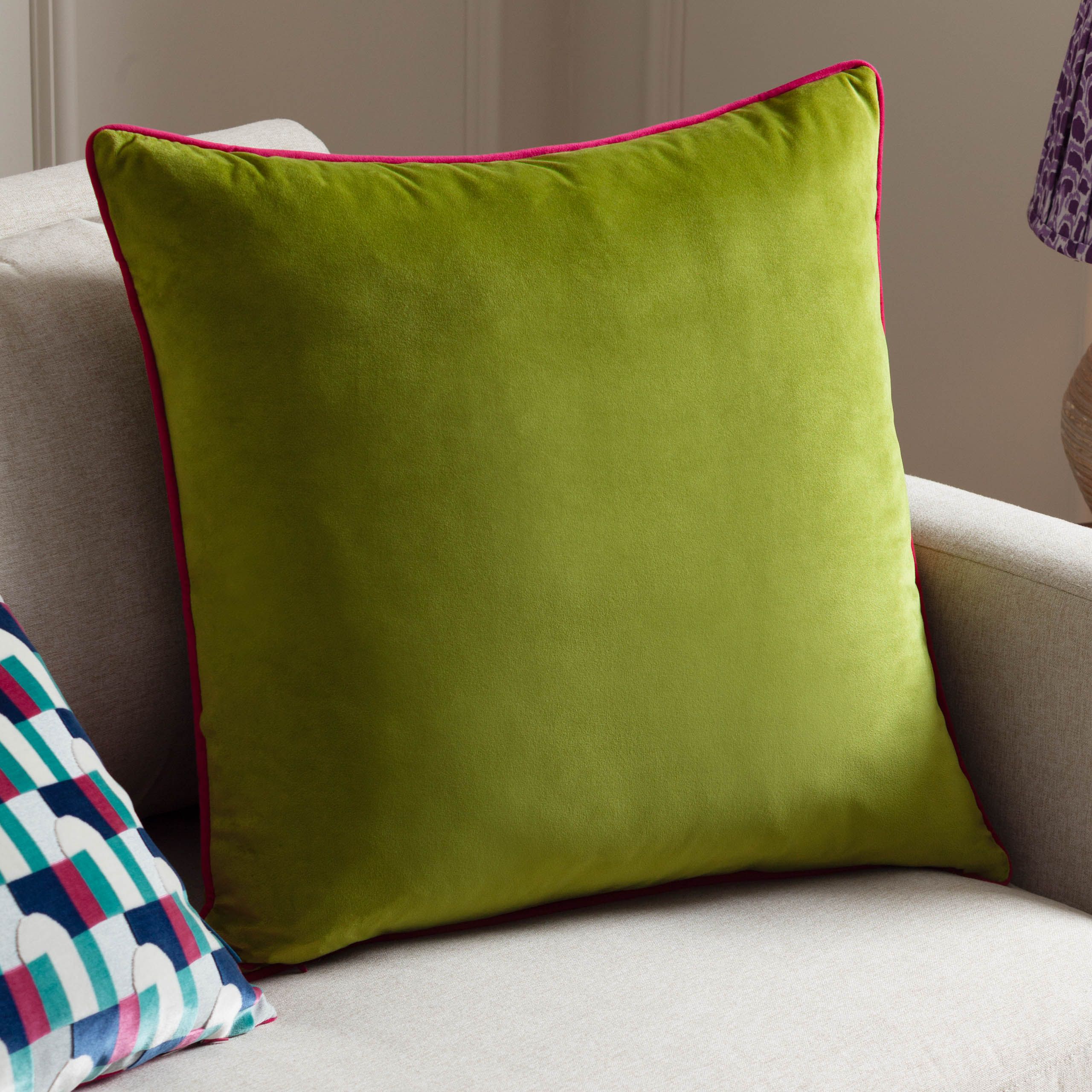 Furn Meridian Velvet Piped Cushion in Lime
