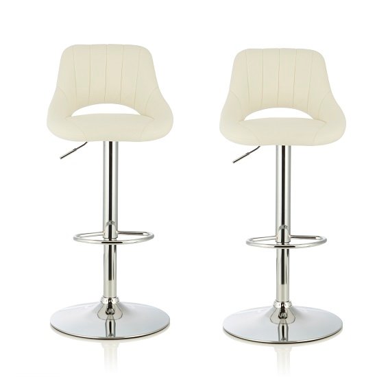 Shello Bar Stool In White Faux Leather And Chrome Base In A Pair