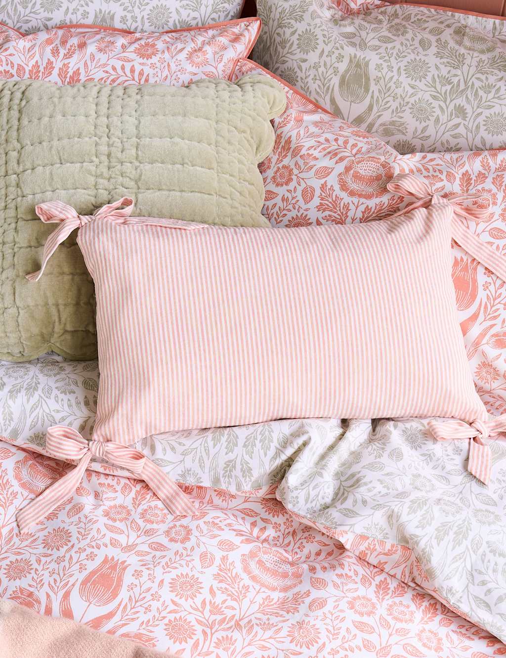 Laura Ashley Cotton Rich Striped Bolster Cushion Pink Mix