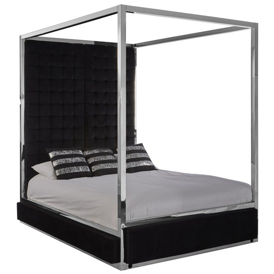 Markeb Fabric King Size Bed In Black Velvet