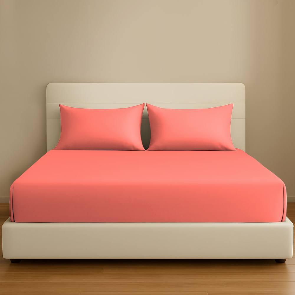 Pamposh 35cm Extra Deep Pocket Egyptian Cotton Fitted Sheet in Coral