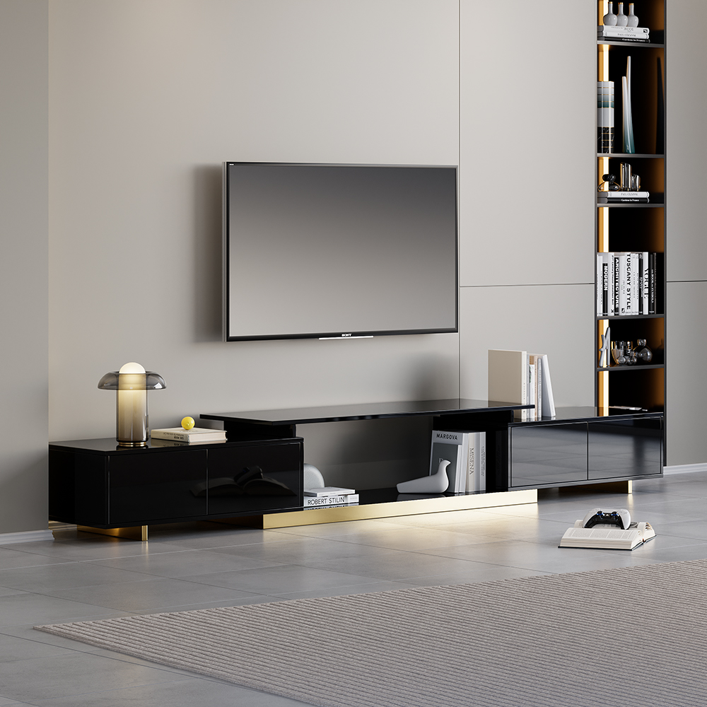 Mordel Modern Rectangle Glossy Black Extendable TV Stand Storage for 160 - 238 cm TV
