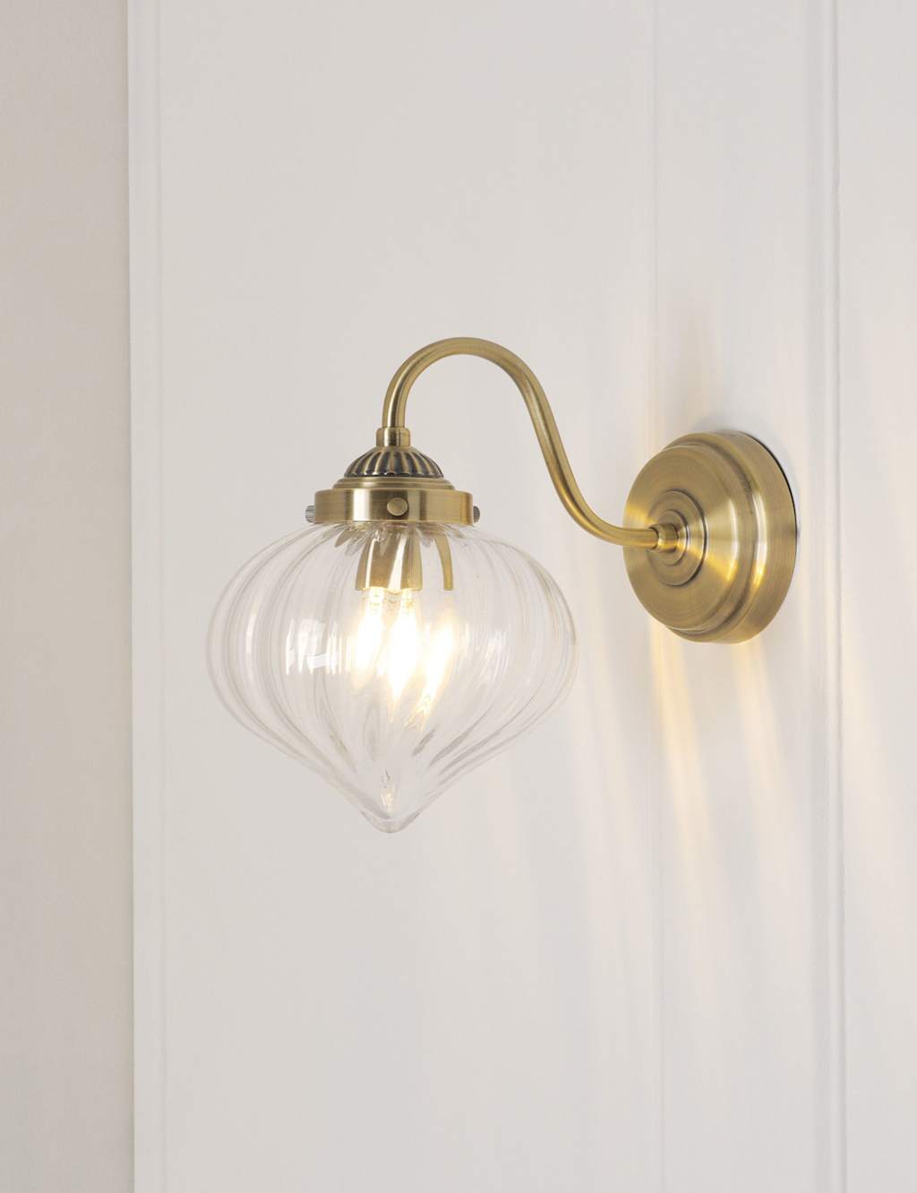 Laura Ashley Whitham Fluted Glass Wall Light Antique Brass