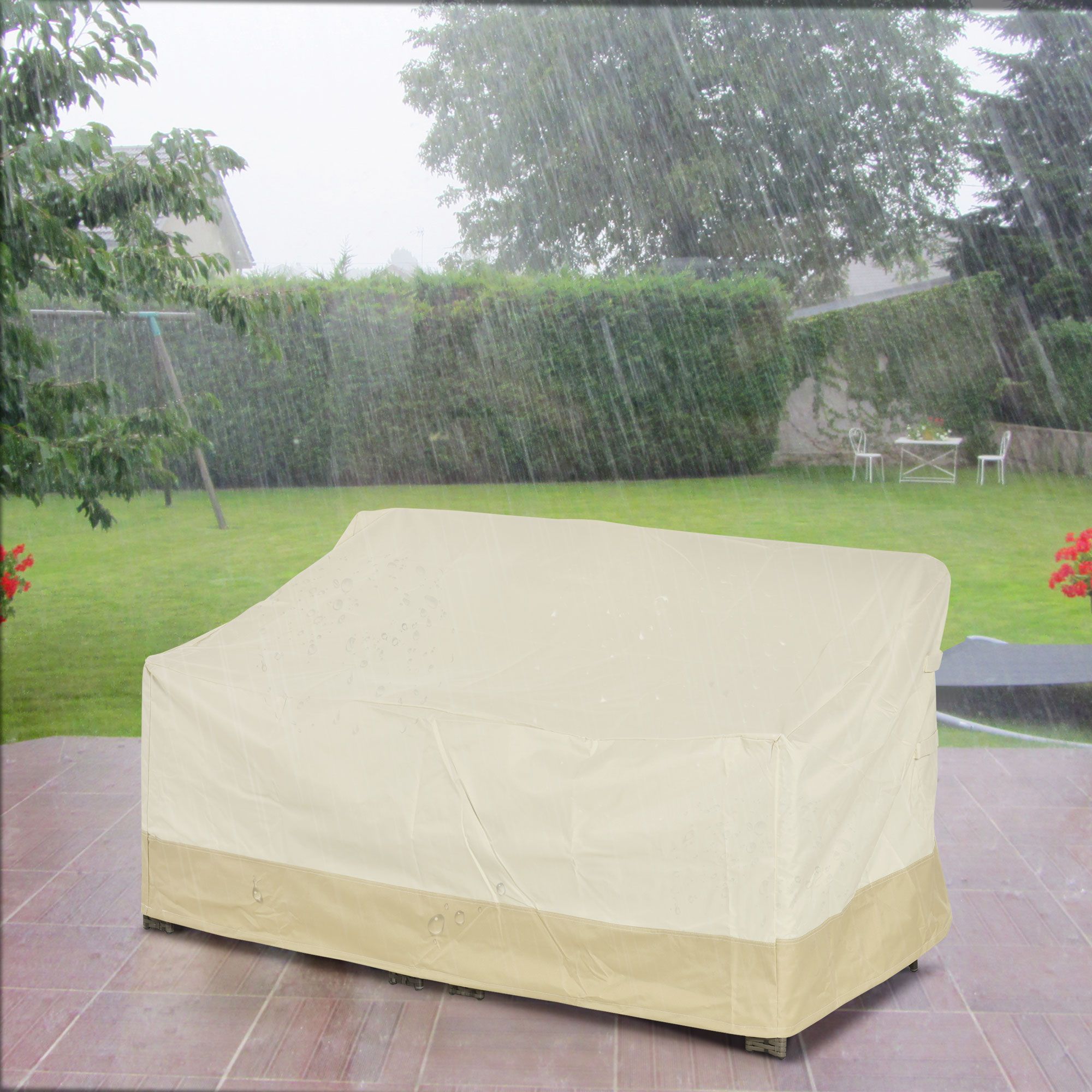 OUTSUNNY Furniture Rain Cover 3 Seater Garden Rattan Chair Bench Waterproof in Beige