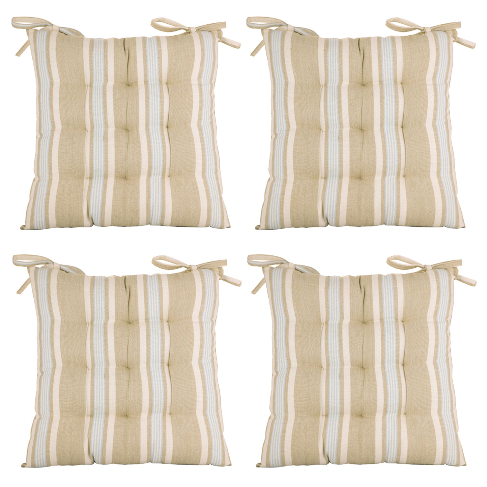 Dibor Set of 4 Striped Indoor Chair Seat Pad Garden Furniture Cushions L40cm x W40cm in Grey