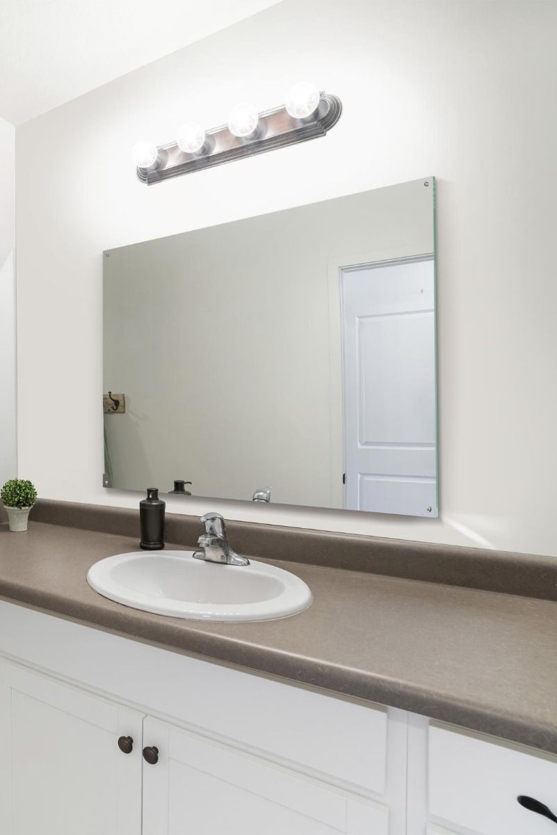MirrorOutlet Circuitt 4mm Sheet Mirror Glass Polished Edges 4 Holes 100 x 70cm in Silver