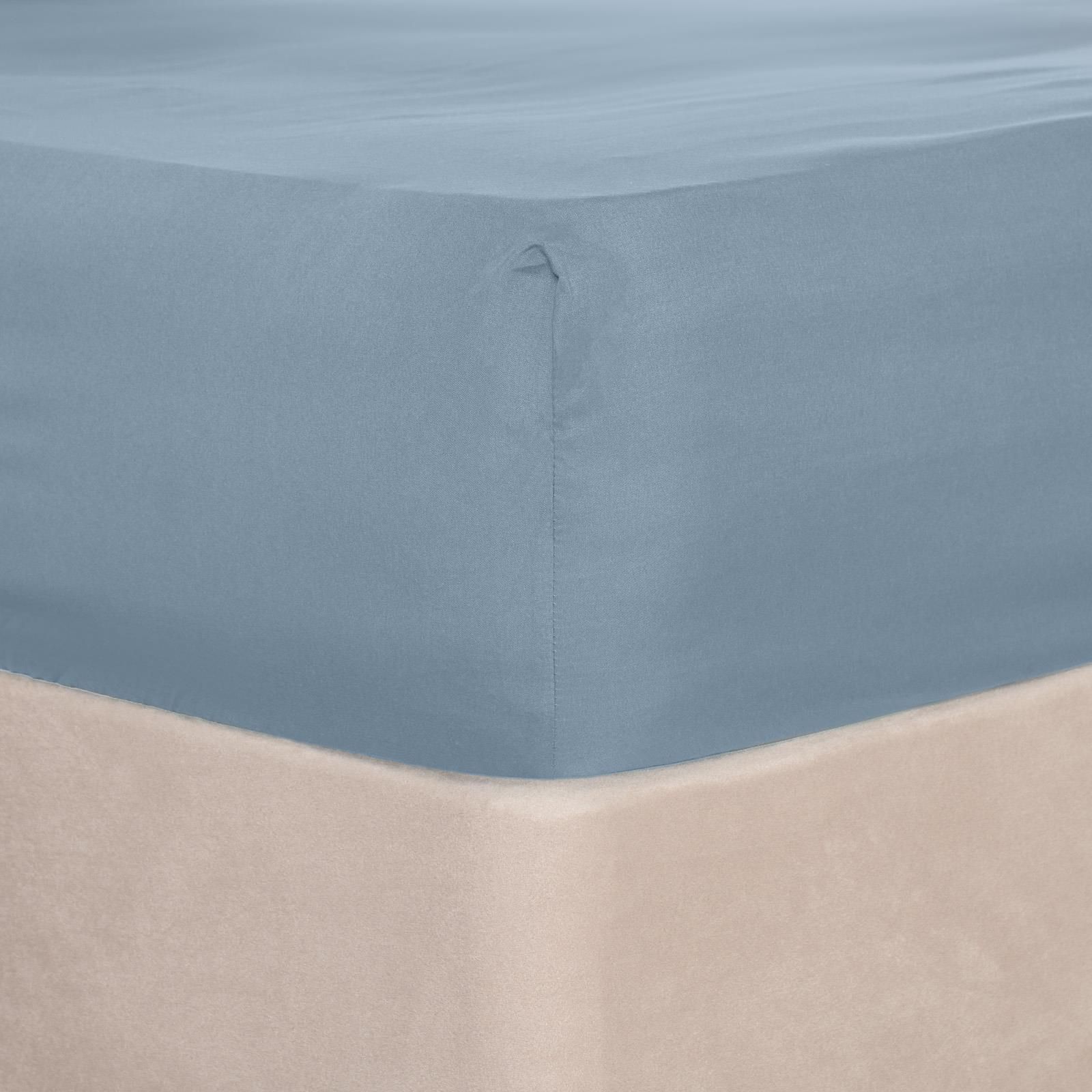OHS Plain Dyed Non-Iron Fitted Bed Sheet in Blue | Size: Single