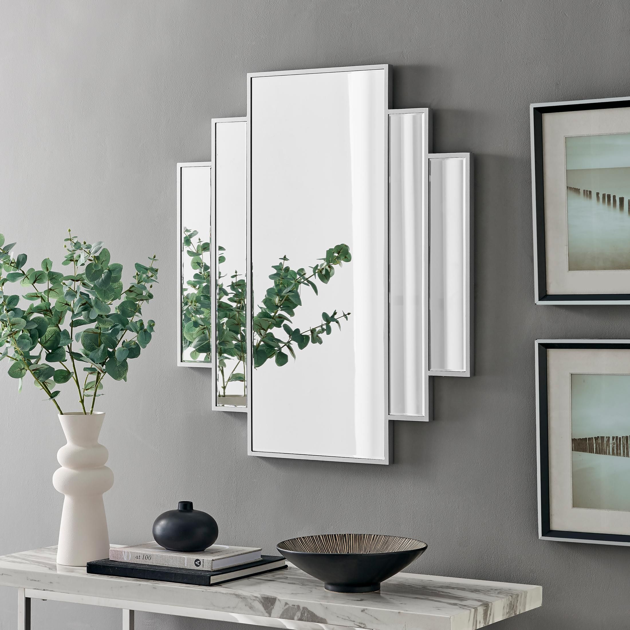 FurnitureboxUK Deco Large 1920s Inspired Silver Framed Wall Mirror