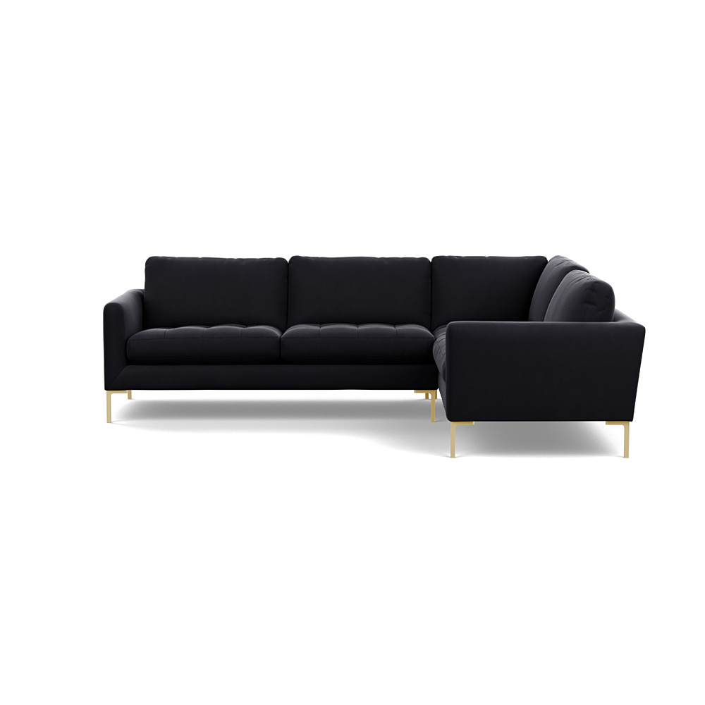 Heal's Eton Right Hand Facing Corner Sofa Velvet Black Brass Feet
