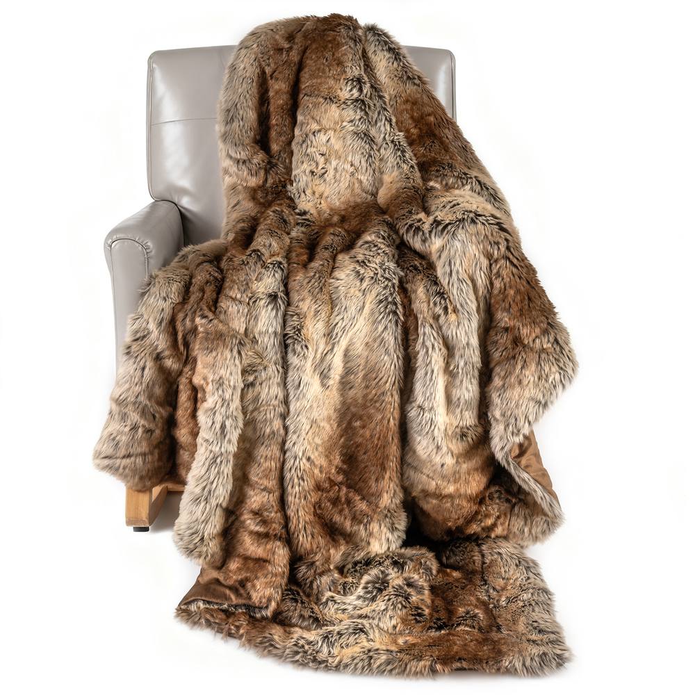 Gymax Soft Plush Throw Blanket 760GSM Fuzzy Faux Fur Decoration Blanket in Brown