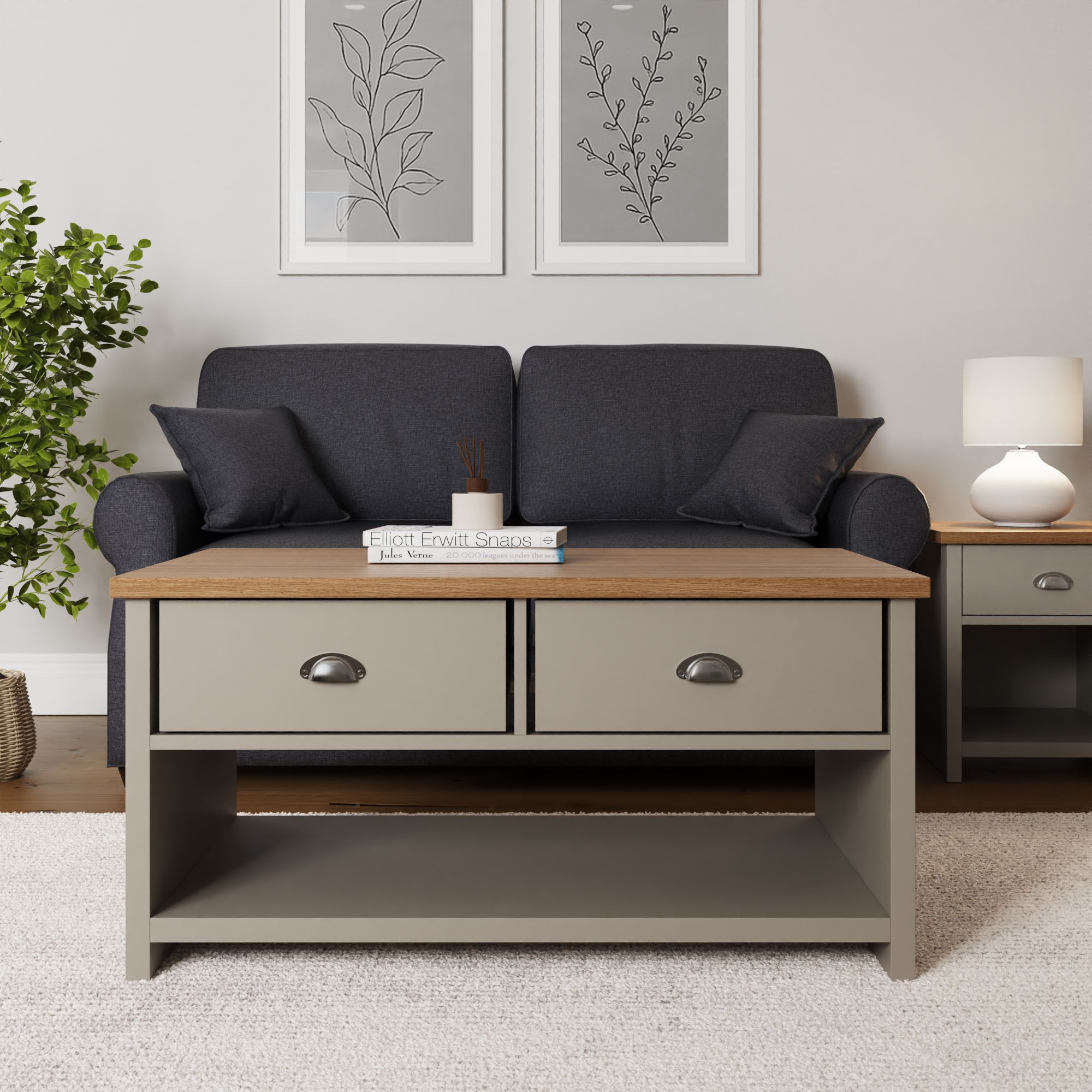 GFW Lancaster 2 Drawer Coffee Table in Grey
