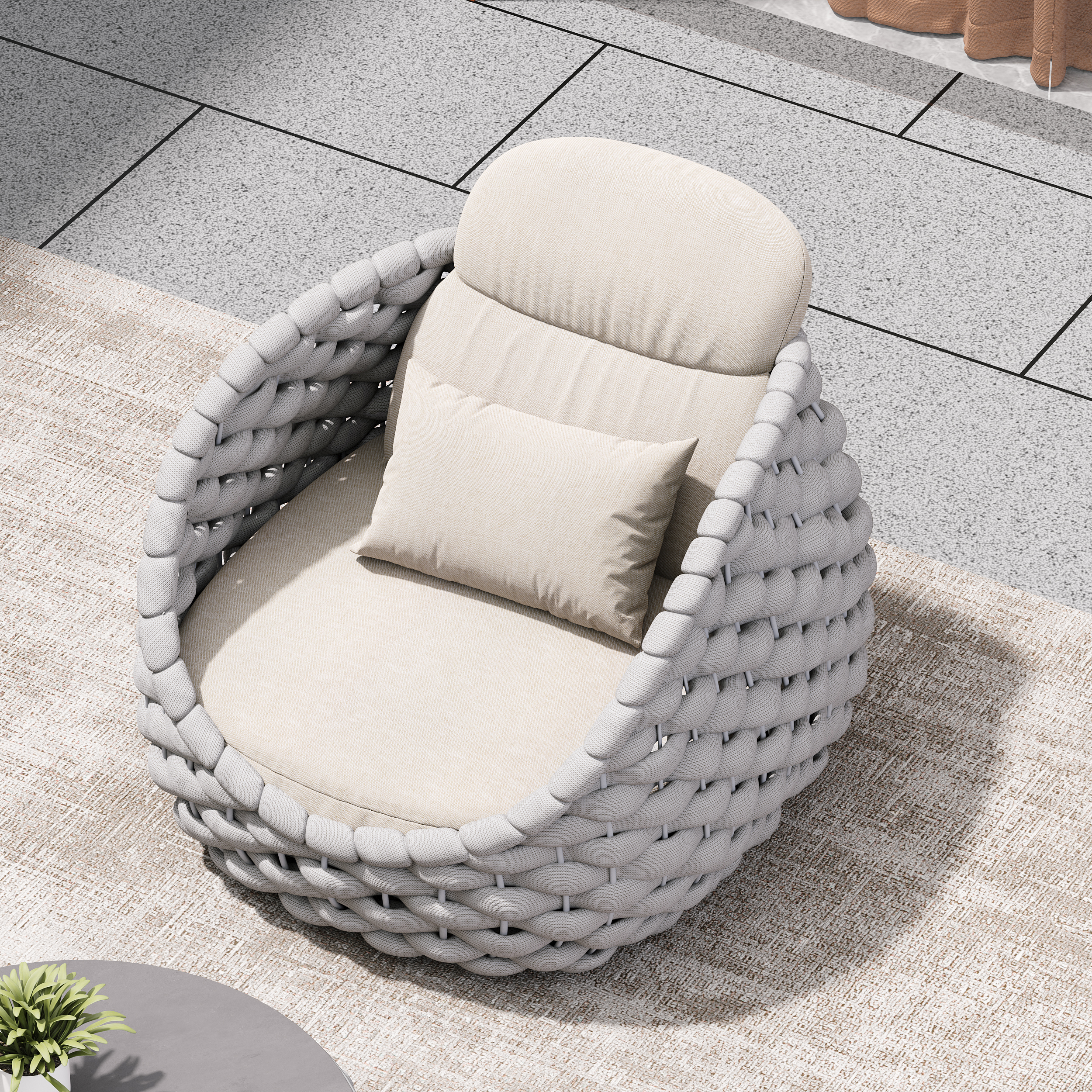 Cocaro Garden Aluminium & Rope Weave Lounge Chair in Grey & White