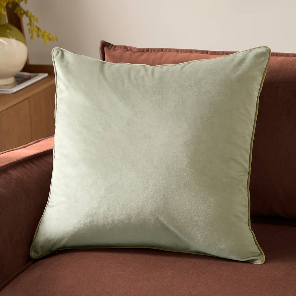 Furn Meridian Velvet Piped Cushion in Light Green