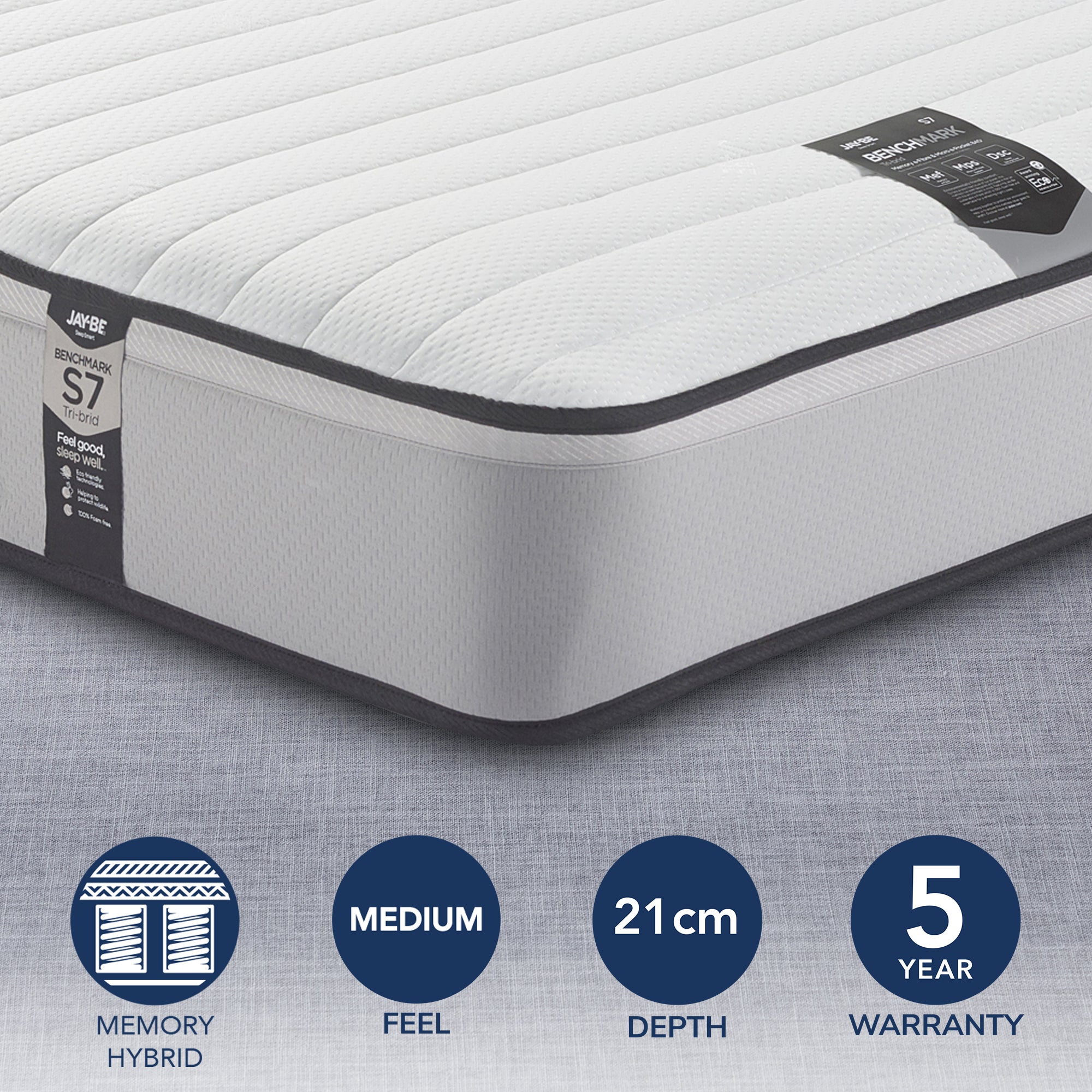 Jay-Be Benchmark S7 Tribrid Medium Pocket Sprung Memory Mattress White