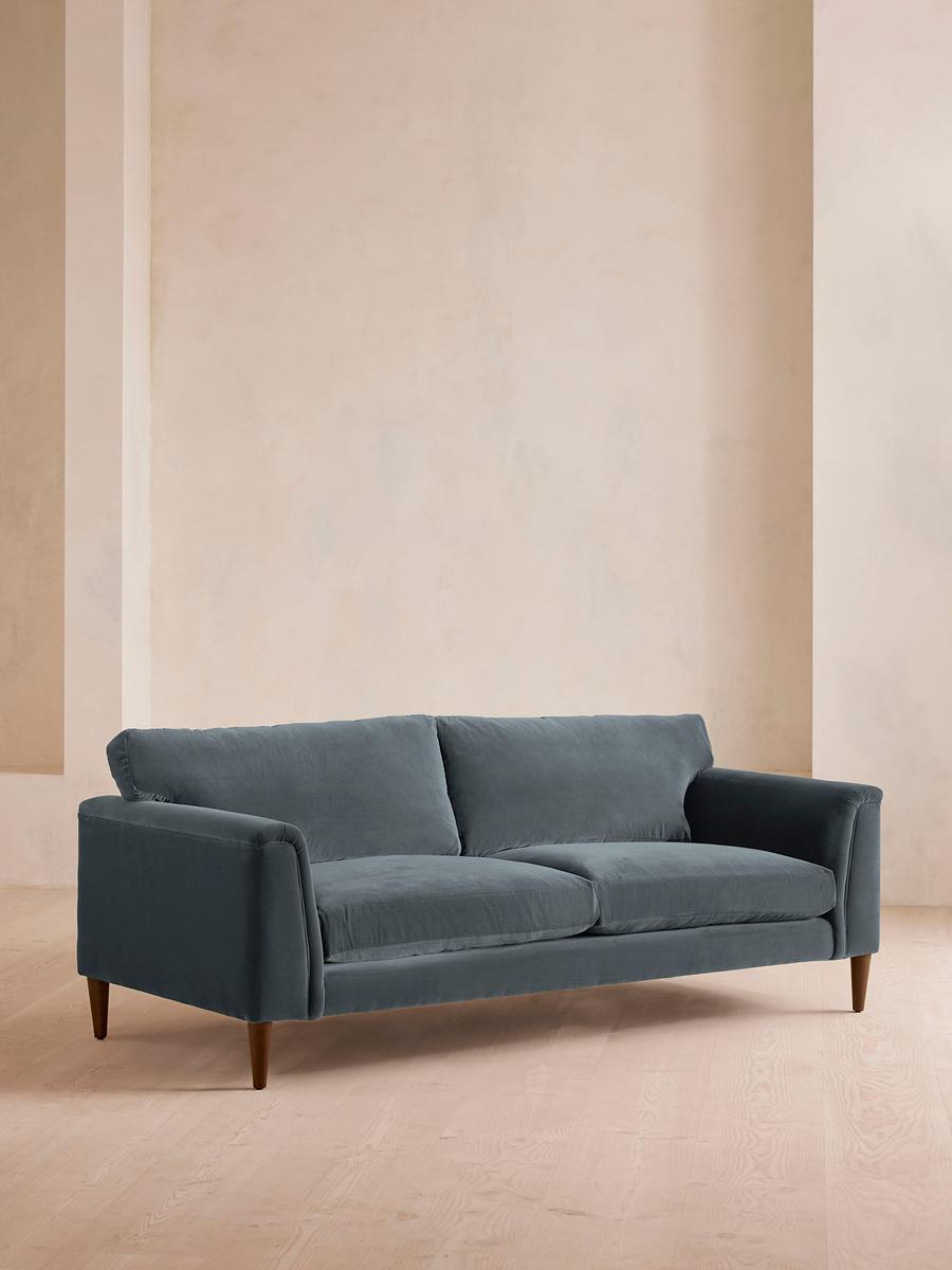 Reya Three Seater Sofa, Velvet, Grey Blue
