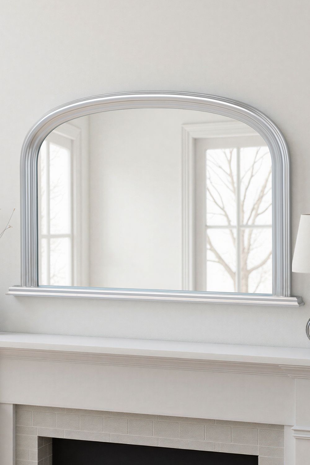 Yearn Mirrors Overmantle Arched Contemporary Mirror Silver 112(w)x77cm(h) in Metallic Silver