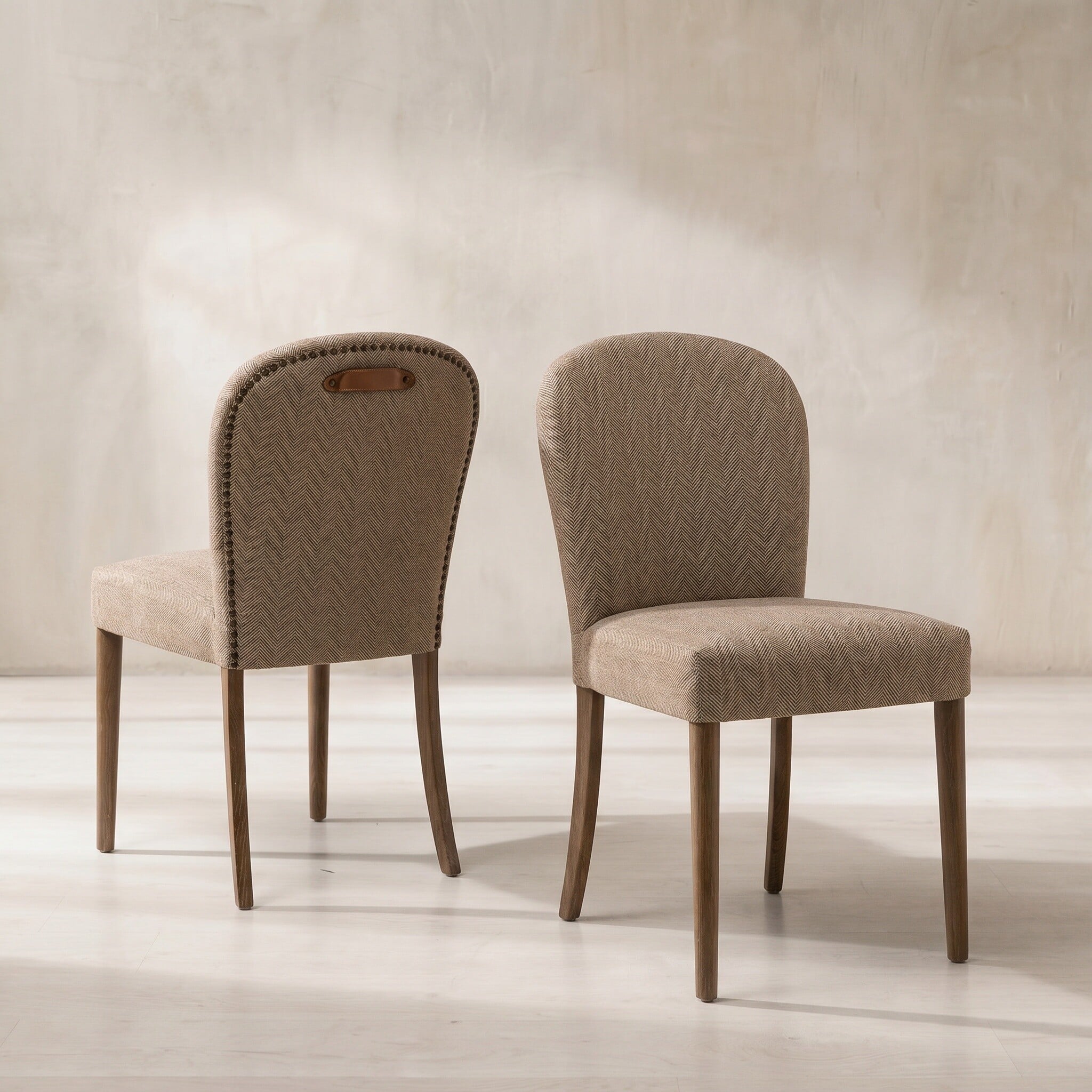 Maurice Dining Chair H'Bone+Tan Handle, Neutral Fabric | Barker & Stonehouse