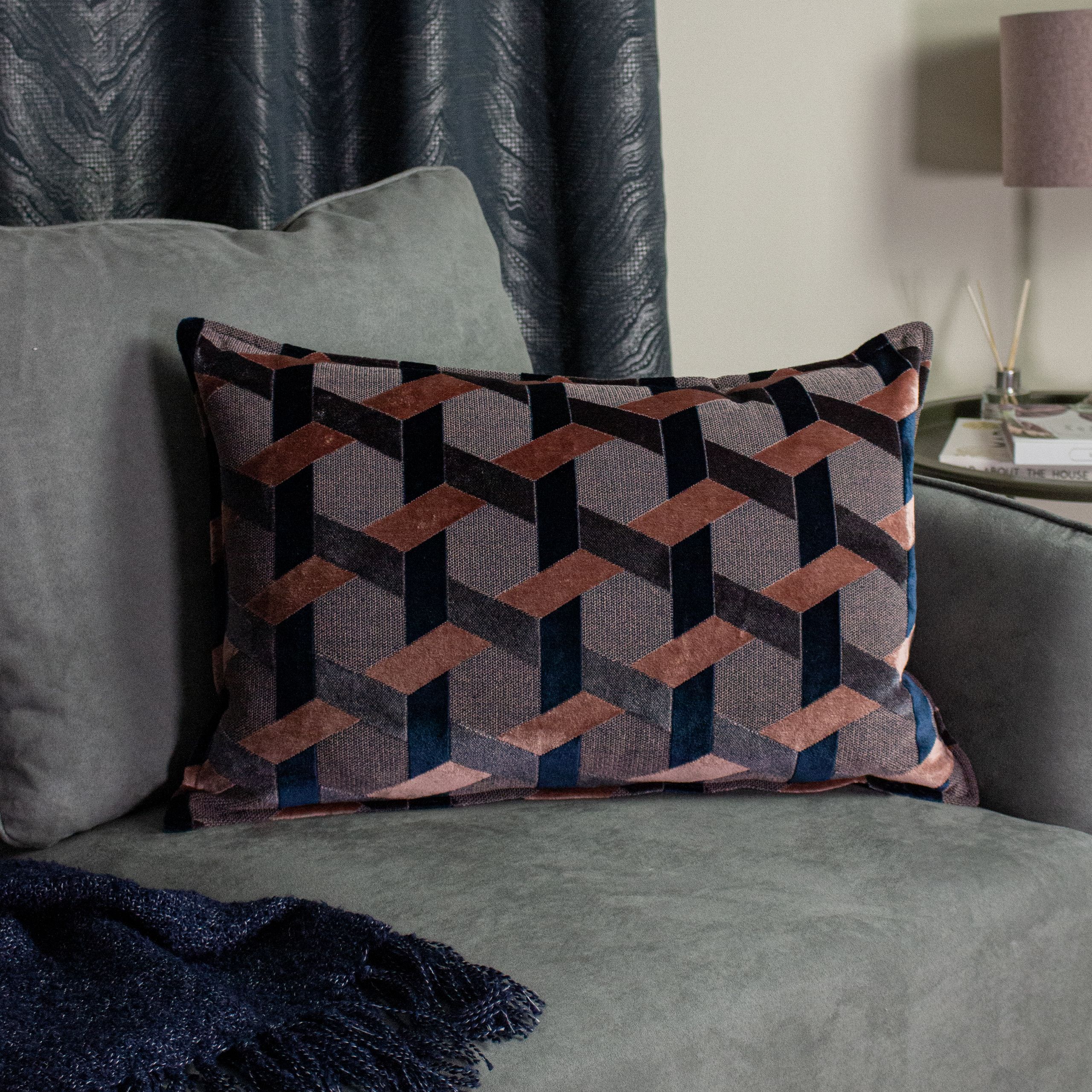 Paoletti Delano Geometric Velvet Cushion in Pink