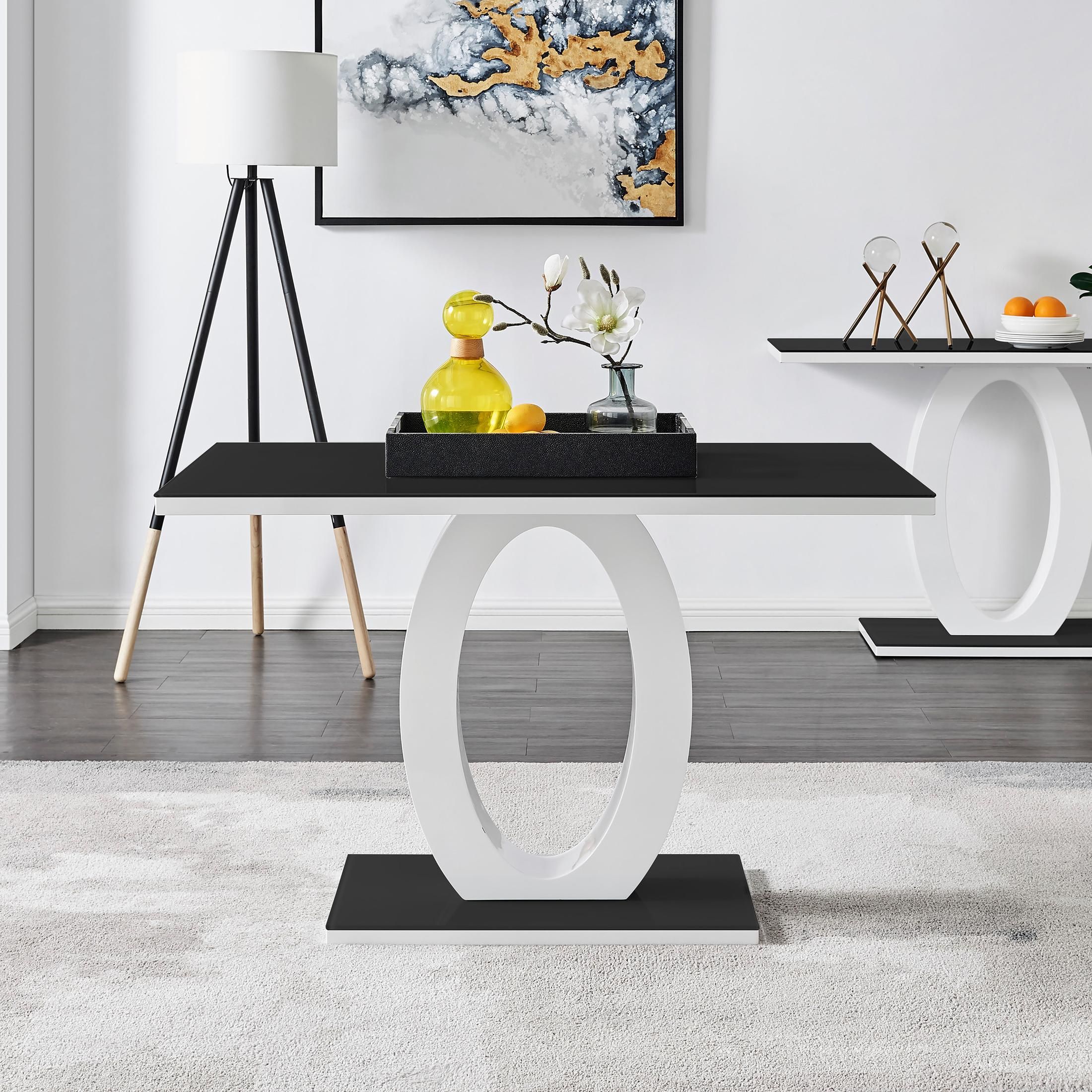 FurnitureboxUK Giovani 120cm 4-Seater Modern Rectangular High Gloss & Glass Dining Table in Black