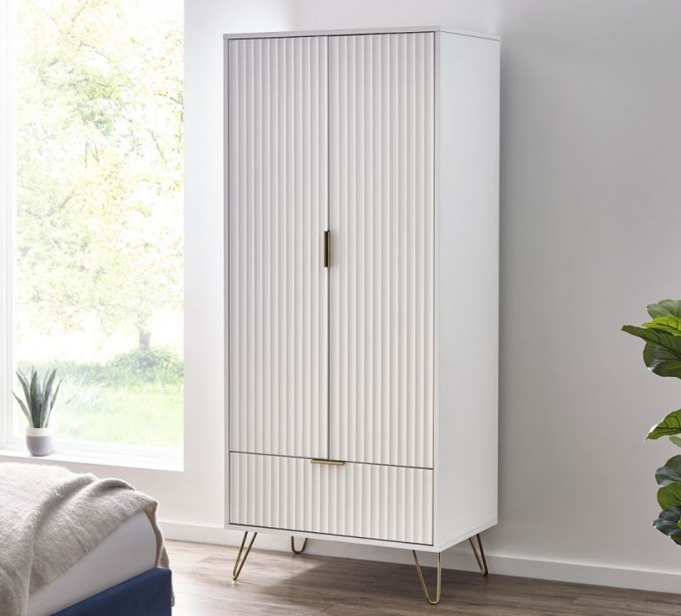 Murano - 2 Door Combination Wardrobe - White - Wooden - Happy Beds