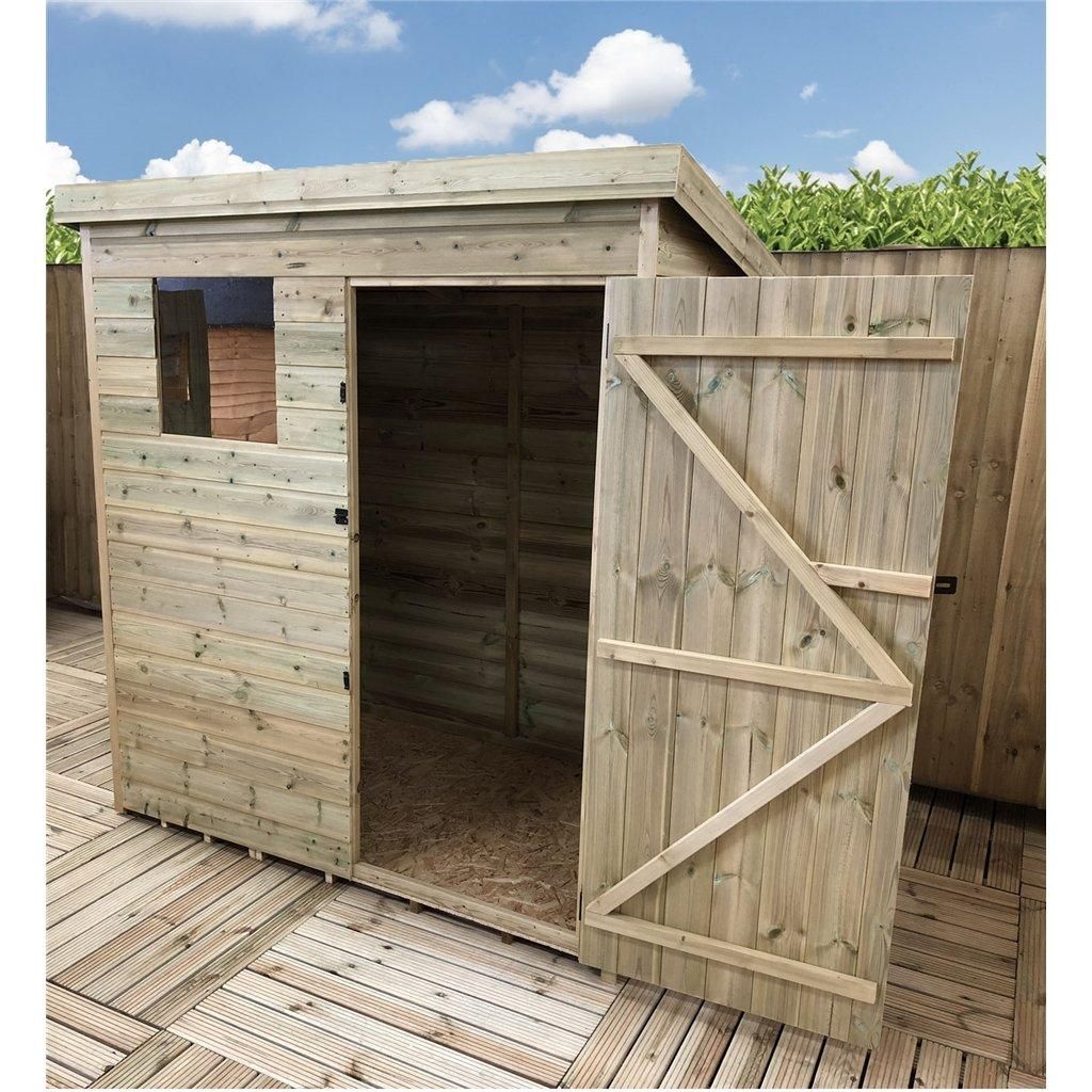 Marlborough 6 x 3 Pressure Treated Pent Garden Shed with Single Door in Natural 4