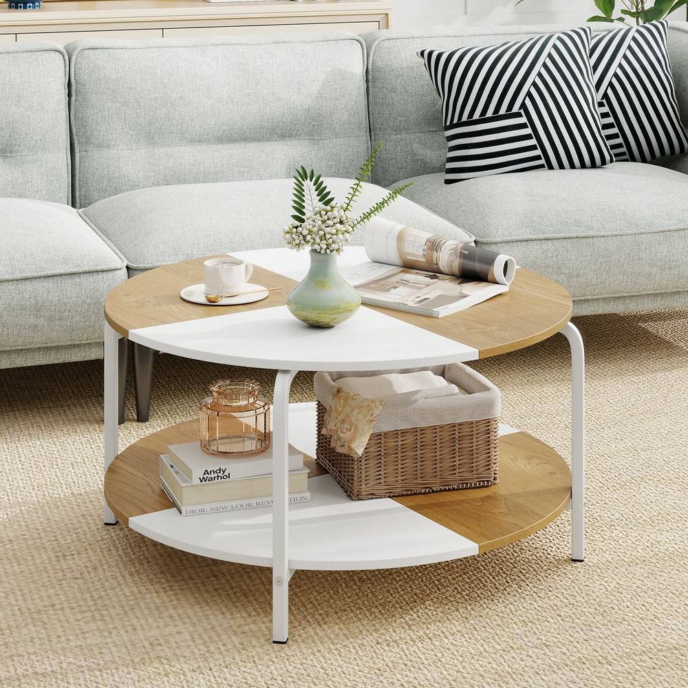 Costway 2-Tier Coffee Table w/ Shelf Round Cocktail Center Table Side Table