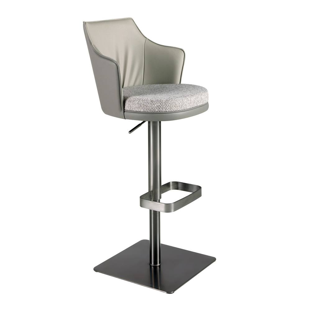 Angel Cerda Marbled-Fabric Swivel Bar Stool with Leatherette Backrest in Grey