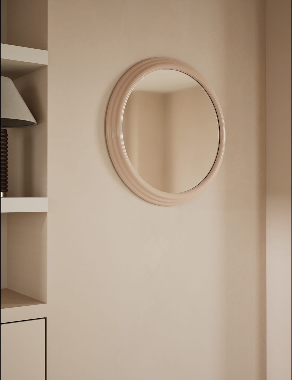 M&S Ribbed Gloss Round Wall Mirror Beige