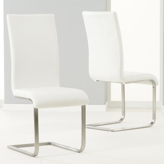 Nenque Ivory White PU Leather Dining Chairs In Pair