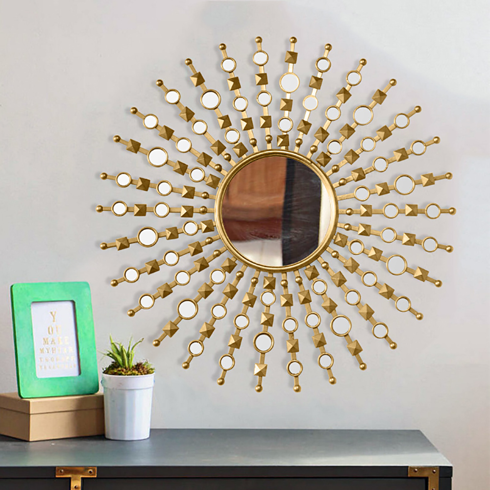 700mm Glam Metal Round Gold Wall Mirror Sun Shine Home Decor for Living Room